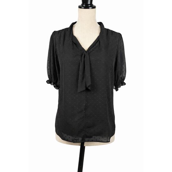 Calvin Klein Black Clip Dot Tie-Neck Blouse | Office Siren Energy | Size M | NWT - Picture 2 of 8